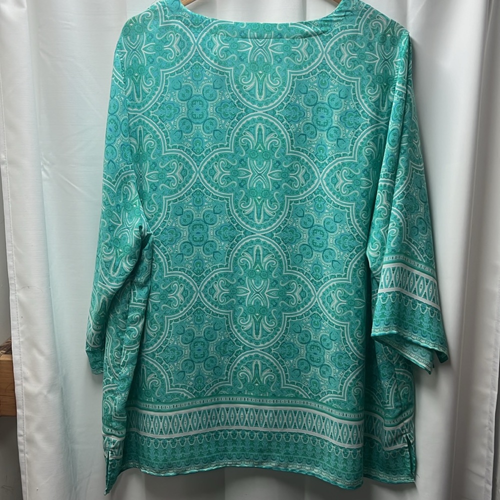 Cynthia Rowley Teal Green Paisley Print Blouse- 3X - Picture 6 of 6
